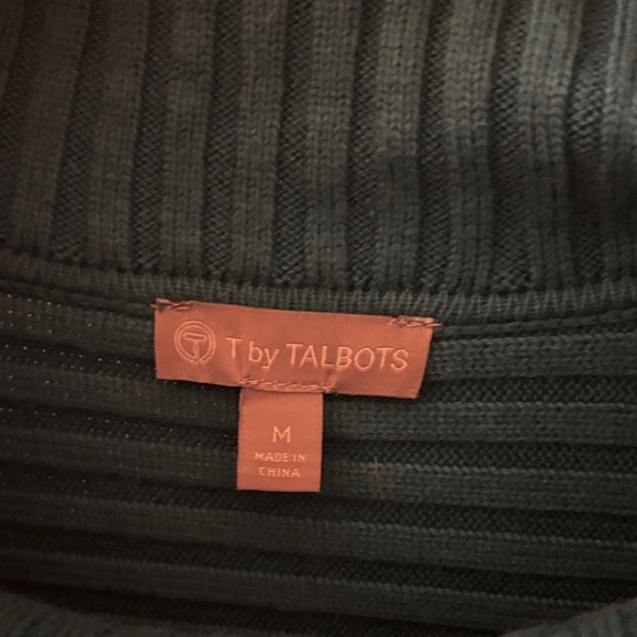 Talbots Teal and Black Color Block Turtleneck Sweater Side Zipper Size M - Picture 2 of 7